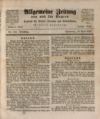 Allgemeine Zeitung von und für Bayern (Fränkischer Kurier) Dienstag 30. April 1839