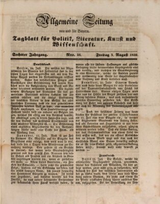 Allgemeine Zeitung von und für Bayern (Fränkischer Kurier) Freitag 2. August 1839
