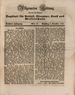 Allgemeine Zeitung von und für Bayern (Fränkischer Kurier) Samstag 12. Oktober 1839