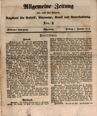 Allgemeine Zeitung von und für Bayern (Fränkischer Kurier) Freitag 3. Januar 1840