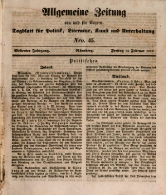 Allgemeine Zeitung von und für Bayern (Fränkischer Kurier) Freitag 14. Februar 1840