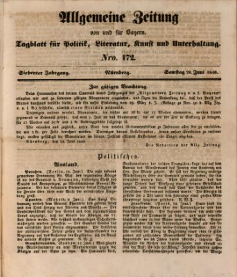 Allgemeine Zeitung von und für Bayern (Fränkischer Kurier) Samstag 20. Juni 1840