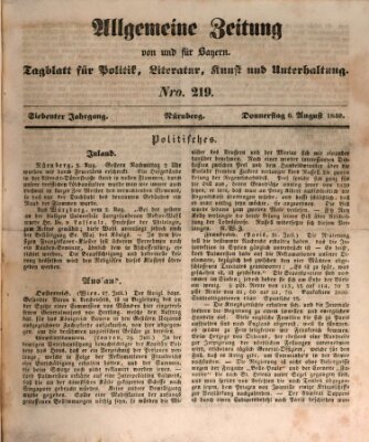 Allgemeine Zeitung von und für Bayern (Fränkischer Kurier) Donnerstag 6. August 1840