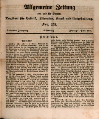 Allgemeine Zeitung von und für Bayern (Fränkischer Kurier) Freitag 11. September 1840