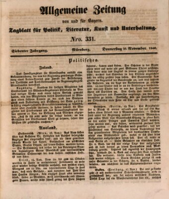 Allgemeine Zeitung von und für Bayern (Fränkischer Kurier) Donnerstag 26. November 1840