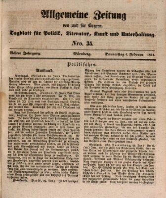 Allgemeine Zeitung von und für Bayern (Fränkischer Kurier) Donnerstag 4. Februar 1841