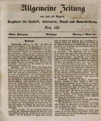 Allgemeine Zeitung von und für Bayern (Fränkischer Kurier) Montag 17. Mai 1841