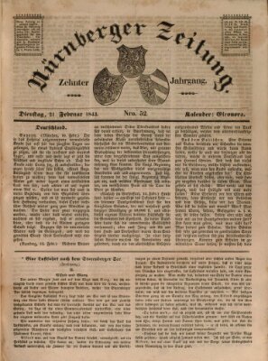Nürnberger Zeitung (Fränkischer Kurier) Dienstag 21. Februar 1843