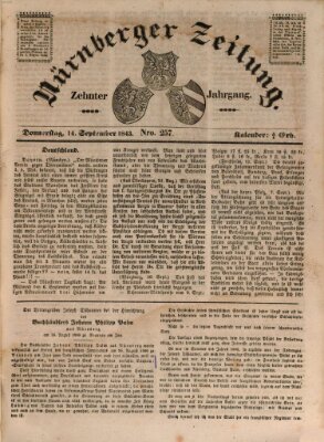 Nürnberger Zeitung (Fränkischer Kurier) Donnerstag 14. September 1843