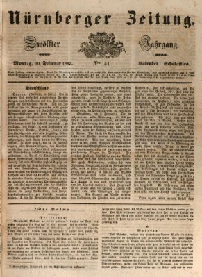 Nürnberger Zeitung (Fränkischer Kurier) Montag 10. Februar 1845