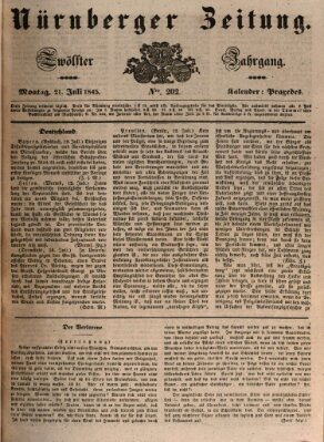 Nürnberger Zeitung (Fränkischer Kurier) Montag 21. Juli 1845