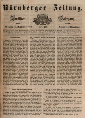 Nürnberger Zeitung (Fränkischer Kurier) Montag 22. September 1845