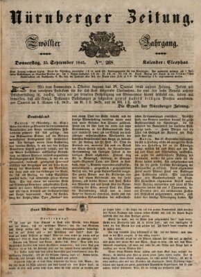 Nürnberger Zeitung (Fränkischer Kurier) Donnerstag 25. September 1845