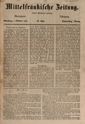 Mittelfränkische Zeitung für Recht, Freiheit und Vaterland (Fränkischer Kurier) Donnerstag 1. Oktober 1846