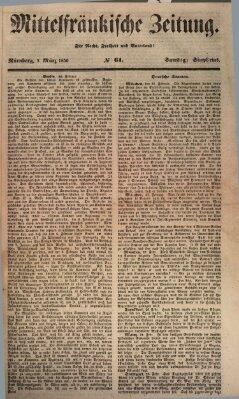 Mittelfränkische Zeitung für Recht, Freiheit und Vaterland (Fränkischer Kurier) Samstag 2. März 1850