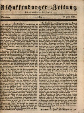 Aschaffenburger Zeitung Dienstag 18. Juni 1839