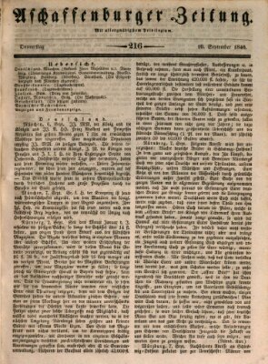 Aschaffenburger Zeitung Donnerstag 10. September 1846