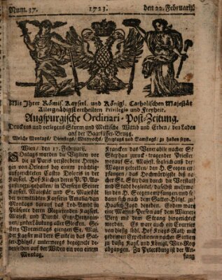 Augspurgische Ordinari-Post-Zeitung (Augsburger Postzeitung) Montag 22. Februar 1723