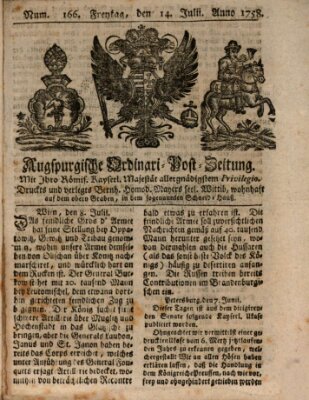 Augspurgische Ordinari-Post-Zeitung (Augsburger Postzeitung) Freitag 14. Juli 1758