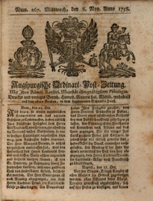 Augspurgische Ordinari-Post-Zeitung (Augsburger Postzeitung) Mittwoch 8. November 1758
