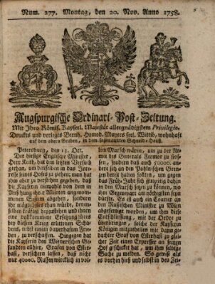 Augspurgische Ordinari-Post-Zeitung (Augsburger Postzeitung) Montag 20. November 1758