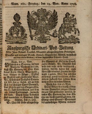 Augspurgische Ordinari-Post-Zeitung (Augsburger Postzeitung) Freitag 24. November 1758