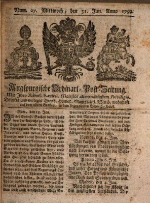 Augspurgische Ordinari-Post-Zeitung (Augsburger Postzeitung) Mittwoch 31. Januar 1759