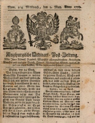 Augspurgische Ordinari-Post-Zeitung (Augsburger Postzeitung) Mittwoch 2. Mai 1759