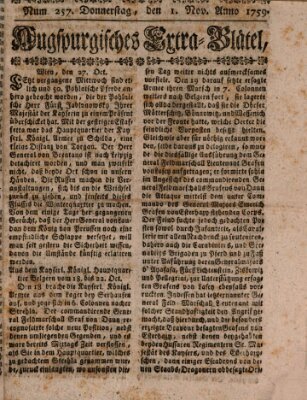 Augspurgische Ordinari-Post-Zeitung (Augsburger Postzeitung) Donnerstag 1. November 1759