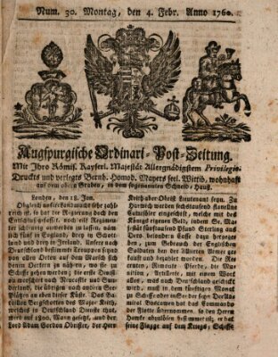 Augspurgische Ordinari-Post-Zeitung (Augsburger Postzeitung) Montag 4. Februar 1760
