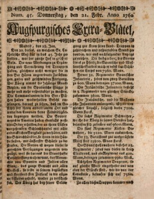 Augspurgische Ordinari-Post-Zeitung (Augsburger Postzeitung) Donnerstag 21. Februar 1760