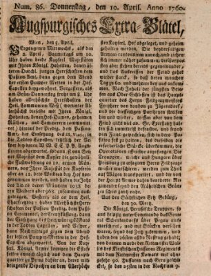 Augspurgische Ordinari-Post-Zeitung (Augsburger Postzeitung) Donnerstag 10. April 1760