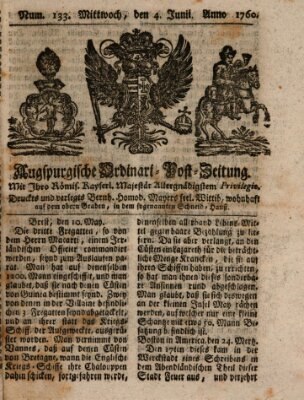 Augspurgische Ordinari-Post-Zeitung (Augsburger Postzeitung) Mittwoch 4. Juni 1760