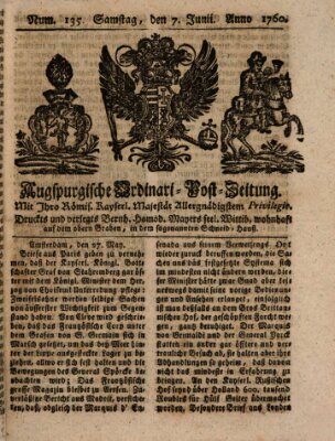 Augspurgische Ordinari-Post-Zeitung (Augsburger Postzeitung) Samstag 7. Juni 1760