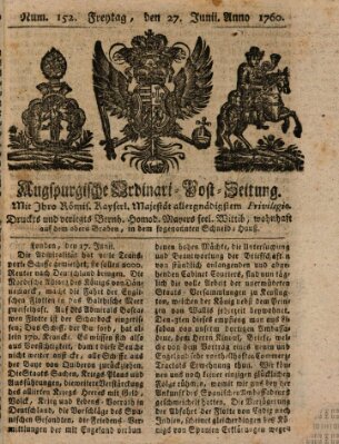 Augspurgische Ordinari-Post-Zeitung (Augsburger Postzeitung) Freitag 27. Juni 1760