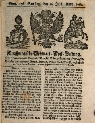 Augspurgische Ordinari-Post-Zeitung (Augsburger Postzeitung) Samstag 26. Juli 1760