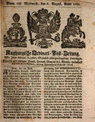 Augspurgische Ordinari-Post-Zeitung (Augsburger Postzeitung) Mittwoch 6. August 1760