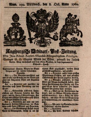 Augspurgische Ordinari-Post-Zeitung (Augsburger Postzeitung) Mittwoch 8. Oktober 1760