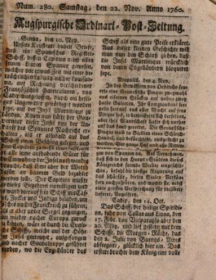 Augspurgische Ordinari-Post-Zeitung (Augsburger Postzeitung) Samstag 22. November 1760