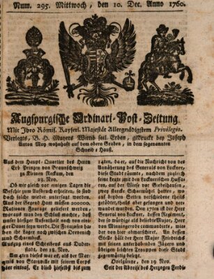 Augspurgische Ordinari-Post-Zeitung (Augsburger Postzeitung) Mittwoch 10. Dezember 1760