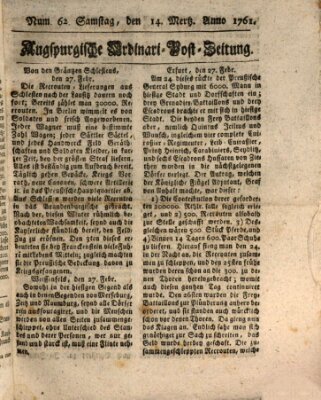 Augspurgische Ordinari-Post-Zeitung (Augsburger Postzeitung) Samstag 14. März 1761