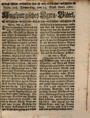 Augspurgische Ordinari-Post-Zeitung (Augsburger Postzeitung) Donnerstag 24. September 1761