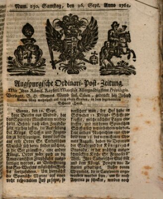 Augspurgische Ordinari-Post-Zeitung (Augsburger Postzeitung) Samstag 26. September 1761