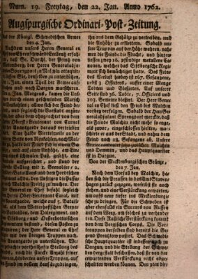 Augspurgische Ordinari-Post-Zeitung (Augsburger Postzeitung) Freitag 22. Januar 1762
