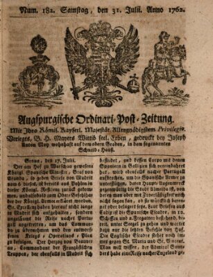 Augspurgische Ordinari-Post-Zeitung (Augsburger Postzeitung) Samstag 31. Juli 1762