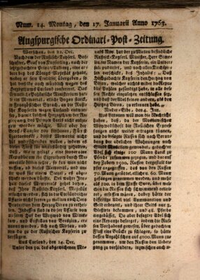 Augspurgische Ordinari-Post-Zeitung (Augsburger Postzeitung) Montag 17. Januar 1763