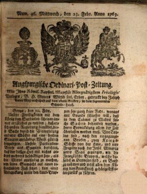 Augspurgische Ordinari-Post-Zeitung (Augsburger Postzeitung) Mittwoch 23. Februar 1763