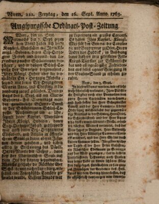 Augspurgische Ordinari-Post-Zeitung (Augsburger Postzeitung) Freitag 16. September 1763