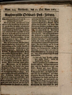 Augspurgische Ordinari-Post-Zeitung (Augsburger Postzeitung) Mittwoch 12. Oktober 1763