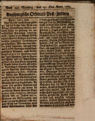 Augspurgische Ordinari-Post-Zeitung (Augsburger Postzeitung) Samstag 15. Oktober 1763